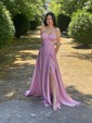 A-line Sweetheart Silk-like Satin Floor-length Prom Dresses With Split Front