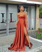 A-line Sweetheart Silk-like Satin Floor-length Prom Dresses With Split Front