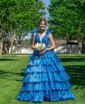 Glitter Ball Gown/Princess V-neck Tiered Split Prom Dresses