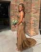 Sparkly Trumpet/Mermaid Metallic Sweetheart Split Prom Dresses