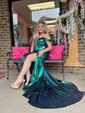 Sparkly Mermaid Off-the-shoulder Metallic Prom Dresses with Ruched