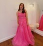 Ball Gown Scoop Neck Tulle Sweep Train Appliques Lace Prom Dresses