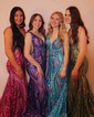 Trumpet/Mermaid V-neck Sequined Sweep Train Prom Dresses