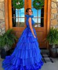 Glitter Ball Gown/Princess V-neck Tiered Split Prom Dresses