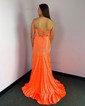 Glitter Sheath/Column Satin Straight Beaded Ruffle Prom Dresses