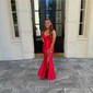 Petite Sheath/Column Satin Ruched Floral Prom Dresses