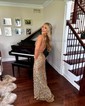 Sheath/Column V-neck Sparkly Sequin Backless Prom Dresses