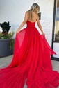 A-line Strapless Chiffon Cut Out Pleated Prom Dresses