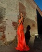 Sheath/Column Strapless Satin Beaded Prom Dresses With Ruffle