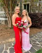 Corset Sheath/Column Lace Straight Ruched Split Prom Dresses