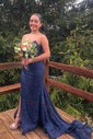 Corset Sheath/Column Lace Straight Ruched Split Prom Dresses