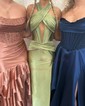 Mermaid Strapless Satin Ruffle Tiered Prom Dresses With Appliques