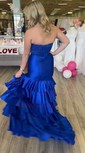 Mermaid Strapless Satin Ruffle Tiered Prom Dresses With Appliques