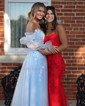 Ball Gown Strapless Tulle Puff Sleeve Prom Dresses With Appliques