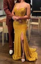 Sweetheart Fit and Flare Corset Sequin Prom Dresses