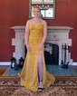 Sheath/Column Sweep Train Sweetheart Sequined Split Front Prom Dresses