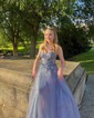 Ball Gown/Princess Sweetheart Tulle Sweep Train Prom Dresses With Lace