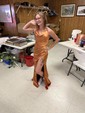 Fitted Cowl Neck Satin Prom Dresses with Slit