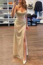 Sheath/Column Sweetheart Floor-length Glitter Prom Dresses With Ruched