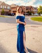 Fitted Strapless Satin Prom Dresses with Slit