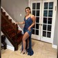 Sparkly V-neck Ruched Sequin Prom Dresses with Slit
