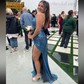 Sparkly V-neck Ruched Sequin Prom Dresses with Slit