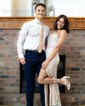 Sheath/Column Sweep Train Cowl Neck Sequined Split Front Prom Dresses