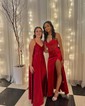 Sheath/Column Cowl Neck Satin Corset Prom Dresses With Beading