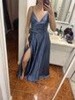 Black A-line V-neck Satin Prom Dresses With Ruched