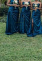 Sheath/Column Strapless Satin Prom Dresses With Ruched