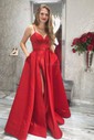 Ball Gown V-neck Floor-length Satin Prom Dresses