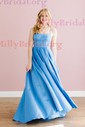 Ball Gown Square Neck Satin Backless Prom Dresses With Ruched