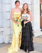 Ball Gown Strapless Chiffon Ruffle Tiered Prom Dresses