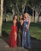 A-line Sweetheart Corset Satin Prom Dresses with Slit
