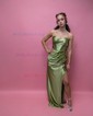 Sheath/Column Strapless Satin Corset Prom Dresses With Ruched