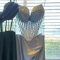 Sheath/Column Strapless Satin Corset Prom Dresses With Beading