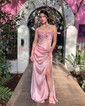 Sheath/Column Strapless Satin Corset Prom Dresses With Beading