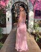 Sheath/Column Strapless Satin Corset Prom Dresses With Beading
