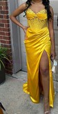 Sheath/Column Strapless Satin Corset Prom Dresses With Beading