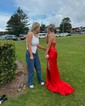 Sheath/Column Strapless Satin Corset Prom Dresses With Beading