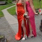 Sheath/Column Strapless Satin Corset Prom Dresses With Beading