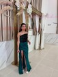 Sheath/Column Strapless Sparkly Sequin Satin Prom Dresses With Ruched
