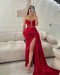 Sheath/Column V-neck Satin Floor-length Corset Prom Dresses With Ruched