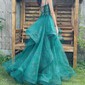 Princess V-neck Tulle Ruffle Prom Dresses With Appliques