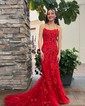 Black Mermaid Scoop Neck Backless Tulle Prom Dresses With Appliques