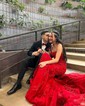 Black Mermaid Scoop Neck Backless Tulle Prom Dresses With Appliques