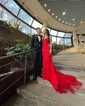 Black Mermaid Scoop Neck Backless Tulle Prom Dresses With Appliques