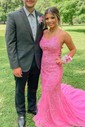 Black Mermaid Scoop Neck Backless Tulle Prom Dresses With Appliques