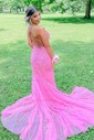 Black Mermaid Scoop Neck Backless Tulle Prom Dresses With Appliques