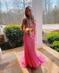Black Mermaid Scoop Neck Backless Tulle Prom Dresses With Appliques